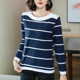 Women's T Shirts Shintimes Striped Shirt Women Tops Button Big Size Full Sleeve 2023 Fall Cotton Tshirt Female Korean Style Woman ClothesWo