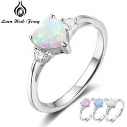 Band Rings Classic Eternal Heart Ring Women's Silver Blue Pink White Opal Engagement Ring Women's Fashion Jewellery Z0327