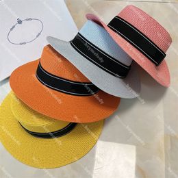 8 Colors Designer Beach Caps Ribbon Woven Straw Hats Sunshade Basin Hat For Men Women
