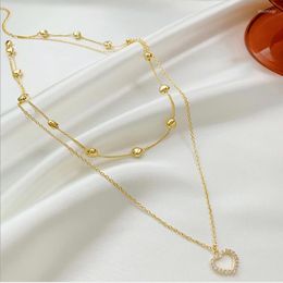 Chains Fashion Gold Colour Double Layer Heart Pendant Necklace For Women Luxury Paved Love Chain Jewellery Wedding Party Girls Gift Korean