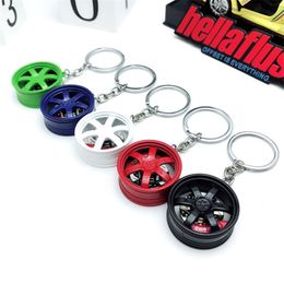 Wheel Rims Keychain TE37 Design Car Wheel Hub Keyring Zinc Alloy Brake Disc Metal Hub Car Pendant With Brake Discs Car JDM Key Pendant