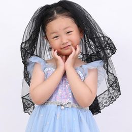 Bridal Veils Wedding Veil With Comb Delicate Lace Edge Hair Accessories For Bride 2-Tier Black Tulle Halloween HeadwearBridal