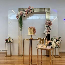 Party Decoration 3PCS Shiny Gold Wedding Flower Arch Backdrops Plinth Table Floral Row Door Frame Birthday Billboard Bouquet Background