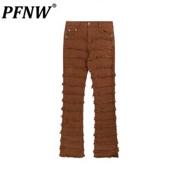 Mens Jeans PFNW Spring Autumn Slim Comfortable Casual High Street Loose Raw Edge Spliced Chic Denim Trousers 12A7790 230327