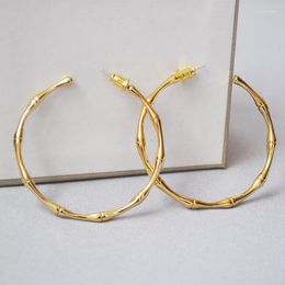 Hoop Earrings European And American Exaggerated Simple Design Sense Exquisite Brass Silver Needle Polished Bamboo Large Female