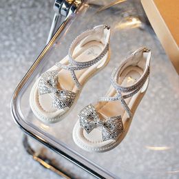 Sandals Luxury Girl's Sandals Sparkly Glimmer Narrow Band Children Summer Sliders Ankle Strap Zipper 23-37 Wedges Stylish Kids Shoes