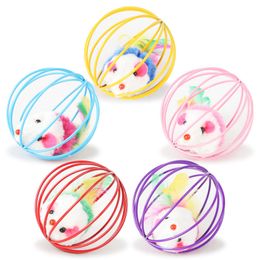 Cat Toy Metal Ball Cage With Plush Mouse Inside Pet Scratching Toy Pets Fur Mouse Ball Cat Toy