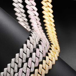 Luxury Mens Necklace Cz Paved Cuban Link Chain 14k Gold Plated Iced Out Prong