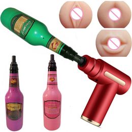 Masturbators Fascia Massage Gun Sex Machine Adapter Male Masturbator Cup Beer Bottle Realistic Vagina Erotic Adult Man Sex Toys 230327