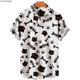 Men's Casual Shirts 2022 summer Cat Print Hawaiian Shirt Men Women Summer Casual Top Plus Size Loose Simple Single Breasted Buttons 5xl W0328