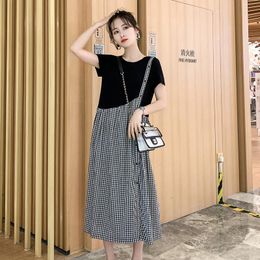 Maternity Dresses Dress For Pregnant Women Clothes Casual Short Sleeve Summer Pregnancy Plaid Patchwork Clothing