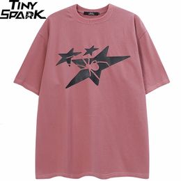 Men's T-Shirts Men HipHop Streetwear Tshirt Star Spider Graphic T-Shirt Summer Harajuku T Shirt Cotton Loose Tops Tee Pink Unisex Oversize 230327