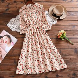 Casual Dresses 2023 Autumn Winter Style Mori Girl Forest Small Fresh And Sweet Corduroy Floral Slimming Long-Sleeve Dress Women