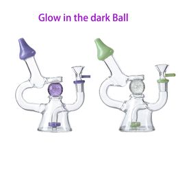 Wholesale Hookahs Glow In The Dark Ball Glass Bongs 4mm Thick Showerhead Percolator Oil Dab Rigs Slitted Donut Percolator Water Pipes 14.5mm Female Joint With Bowl