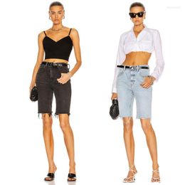 Women's Shorts Summer High Waist Straight Tube Slimming 5 Points Jeans Women's Fashion Street Retro Washed Tassel All-match Slimshorts