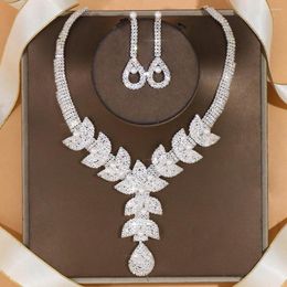 Necklace Earrings Set Stonefans Fashion Rhinestone Leaf Bridal For Women African Wedding Pearl Bridesmaid Gifts