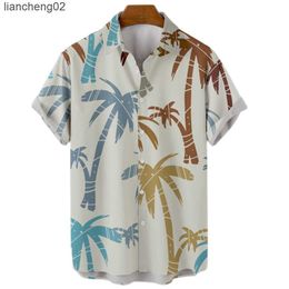 Men's Casual Shirts 2022 Men's Hawaiian Shirt 3d Simple Fashion Casual Single-breasted Summer Beach Short Long Sleeves-Quick Dry Top W0328