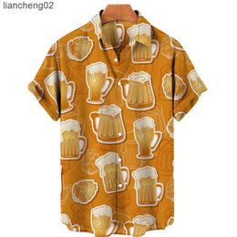 Men's Casual Shirts Hawaiian Casual Shirt For Men Unisex Fashion Beer Print Wine Glass Wine Barrel Party Hi Pi Top Men's Shirt Oversized Apparel W0328