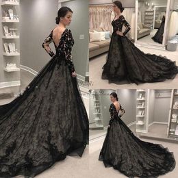 Abiti per feste Black Gothic Wedding Long manica lunga v NERCHE SWEEP TRENCE ILLUSE BODICE GARDEN COUTSE BRIDALS SODE DE 230328