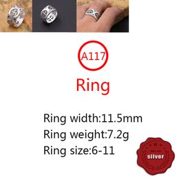 A117 S925 Sterling Silver Ring Personalized Fashion Punk Hip Hop Style Cutout Cross Flower Letter Shaped Jewelry Lover Gift