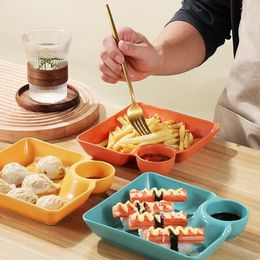 Plates Dumpling With Sauce Compartment Square Serving Plastic Holder Platter Tray For Party Chips