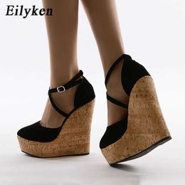 top Brand Design Sexy Platform Wedges High Heels Shoes Sandals Woman Straw Summer Party Ankle-Wrap Shoes 230306