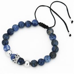 Beaded Fashion Men Women Stone Bead Bracelet Pave Setting Black Crown Charm Weave Braiding Rame Drop Delivery 202 Dhqvs