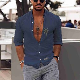 Men's Casual Shirts Hawaii Shirts For Men Oversized Casual Shirt Palm Tree Print Long Sleeve Tops Men's Clothing Club Party Cardigan Social Blouses W0328