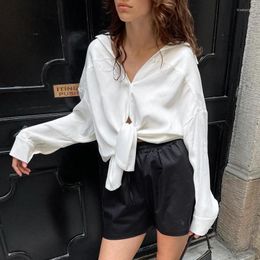 Women's Blouses Women's Shirt 2023 Spring Commuting Chiffon Long-Sleeved Lapel Lace-Up Loose White