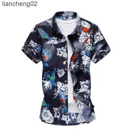 Men's Casual Shirts 2022 Styles Summer Shirt Men Casual Short Sleeve Men's Floral Shirts Hawaii Casual Male Flower Print Beach Holiday 6XL 7XL W0328