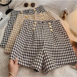 Women's Shorts Double-breasted High-waist Tweed Short Female A-line Wide-leg Casual Women Autumn 2023