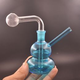 Wholesale 14mm Female Gourd Shape Glass Oil Burner pipe Rainbow colorful Bubbler Hookah Water Dab Rigs bong for Smoking