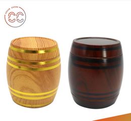 Smoking Pipes Zinc alloy gold rim 63mm wine barrel shape grinder wooden tobacco grinder