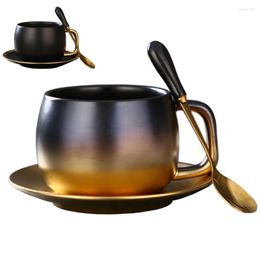 Cups Saucers 280ml Ceramics Cappuccino Mug Set Ceramic Coffee Perfect For Tea Espresso Latte-Porcelain Mugs Kitchen Spoon And Dish