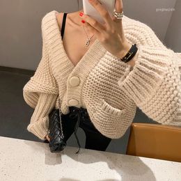 Women's Knits Cardigan Feminino Rushed Sale Jumper Women's Sweater Lazy V-neck Knitted Celebrity Needle Lantern Sleeves Loose 2023 Net