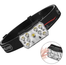 Sensor Headlamps 9 Led Headlights Brighest Type C Rechargeable Running Head Lamp 6 lighting Mode Red Warning Lights for Safety Cycling Running Hiking Camping