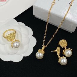 NEW Fashion Banshee Necklace Earring Rings Sets Medusa portrait White Pearl Pendants ornament Brass Ladies Men's Designer Jewelry gifts HMS22 --08