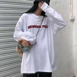 Women's T Shirts Oversized Shirt Autumn Women Harajuku Letters Korean Casual Full Sleeve O-Neck T-Shirts White Tops Couples Streetwear