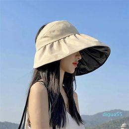 Wide Brim Hats Summer Empty Top Wide Brim Sun Hat For Women Anti UV Sunscreen Bucket Hat