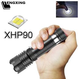 Flashlights Torches Most Powerful Xhp90.2 5 Mode Zoomable LED 14500 Battery Fishing Rechargable Lamp Lantern Portable Mini Tocrh