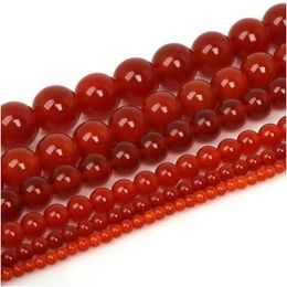 Stone 8Mm Quality Red Agat Beads Round Carnelian Loose For Jewellery Making Diy Bracelet 3/4/6/8/10/12Mm Selectable Drop De Dh916