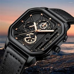 Wristwatches 2023 Men's Unique Square Dial Watches Man Unusual Novelty Luxury Sport Calendar Quartz Watch For Men WristWatch Montre
