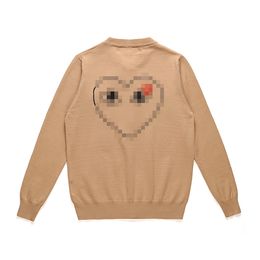 Designer Men's Sweaters Play Com Des Garcons CDG Khaki Crew Neck Cardigan Red Heart Button Wool Women Size M