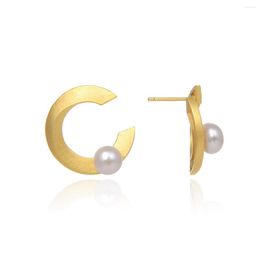 Stud Earrings Fashion Geometric Pattern 7-8MM Freshwater Cultured Pearls Silver For Women Girls C S V Letter Shape Elegant Gifts