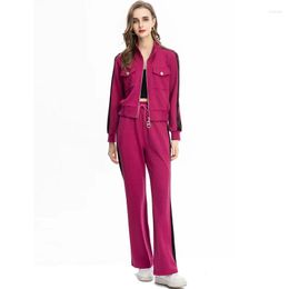 Women's Two Piece Pants Janeyiren Fashion Runway Autumn/Winter Purple Set Women Long Sleeve Pocket Zipper Coat High Waist 2