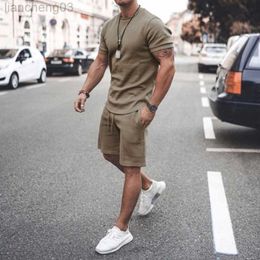 Men's Tracksuits Ta To Men's Tracksuit 2 Piece Set Summer Solid Sport Hawaiian Suit Short Sleeve T Shirt and Shorts Casual Fashion Man Clothing W0329