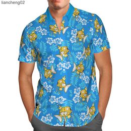 Men's Casual Shirts Fish Anime 3D Beach Hawaiian 2021 Summer Blue Shirt Short Sleeve Shirt Streetwear Oversized 5XL Camisa Social Chemise Homme W0328