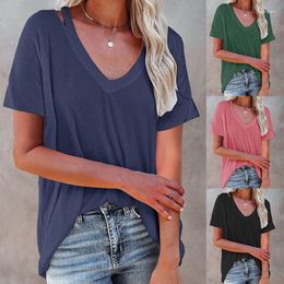 Women's T Shirts Loose T-shirts Women Jumpers Short Sleeve V-neck Tops Woman Pullovers Female Summer Sexy Cut Out Solid Cloth Undershit