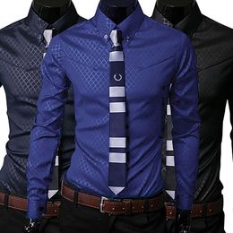 Mens Polos Business Shirt Casual Long Sleeved Male Social Dress s Men Argyle Luxury Style Slim Fit 230328