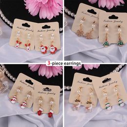 Stud Earrings 3pcs-set Merry Christmas Snowman Tree Elk Metal Pendant Ladies Fashion Party Jewelry Gift